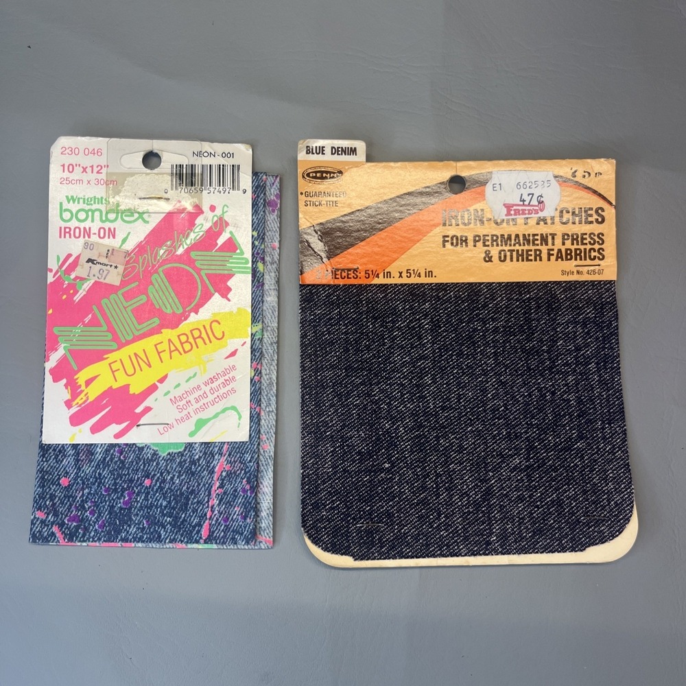 Iron On Splashes of Neon Fun Fabric Sheet Vintage Penn Blue Denim Patch Lot 2